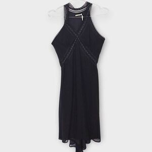 Max Studio Womens Dress Sz‎ XS Black Silk Cocktail Asymmetric Hem Midi Glamcore